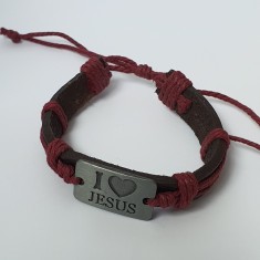 Bratara Piele Unisex Retro Design - Marime Reglabila - Model I Love Jesus foto