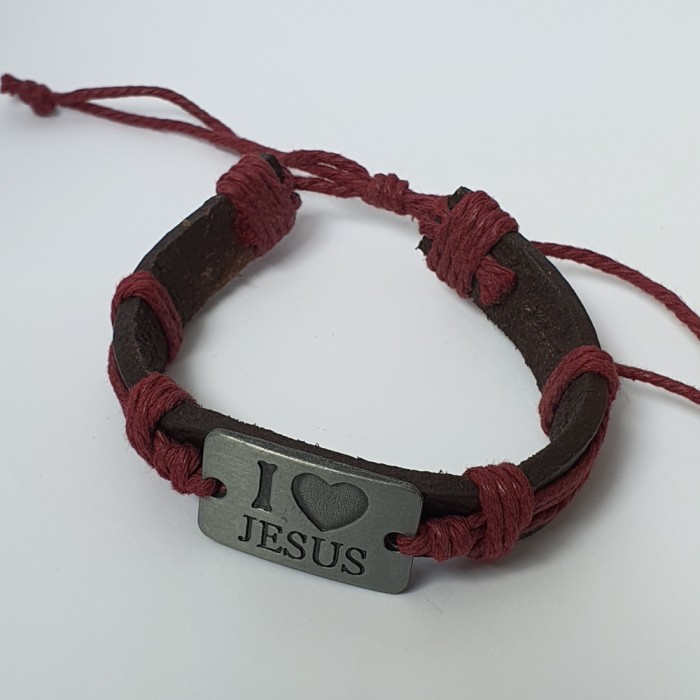 Bratara Piele Unisex Retro Design - Marime Reglabila - Model I Love Jesus