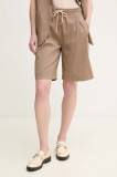 La Petite Fran&ccedil;aise pantaloni scurți din amestec de in SOLANGE femei, culoarea bej, cu imprimeu, high waist, SOLANGE