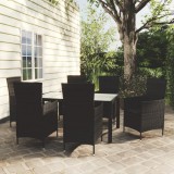 vidaXL Set mobilier de exterior cu perne, 7 piese, negru, poliratan 3094868