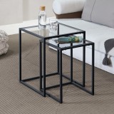Set 2 mese laterale Holstebro, sticla transparenta si metal negru