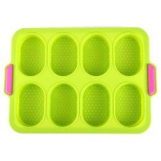 Forme de Silicon pentru Copt, Cyrax, 8 Forme Ovale, pentru Paine si Prajituri, 34.5 x 23.8 x 2.5 cm, Verde/Roz