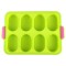 Forme de Silicon pentru Copt, Cyrax, 8 Forme Ovale, pentru Paine si Prajituri, 34.5 x 23.8 x 2.5 cm, Verde/Roz