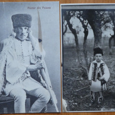 2 carti postale interbelice , costume populare romanesti ; pastor din Poiana