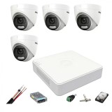 Sistem de supraveghere Hikvision 4 camere interior 5MP ColorVU, lumina alba 20m, DVR 4 canale TurboHD 8 MP, accesorii, hard disk SafetyGuard Surveilla