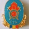 INSIGNA CTA POMPIERI 31/26 MM VARIANTA MARE CENTRU TEHNICO APLICATIV CULOARE ALBASTRU DESCHIS EMAIL RECE ( CITITI DESCRIEREA )