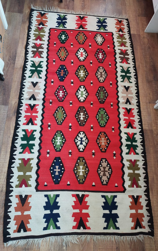 Covor carpeta chilim covoras tesut de lana motiv rustic, etnic, etno,  taranesc | Okazii.ro