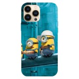 Husa compatibila cu Apple iPhone 14 Plus model Minions lunch break, Silicon, TPU, Viceversa, Transparent, Carcasa