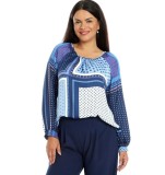 Bluza Dama din satin, Albastru cu imprimeu - L, Eranthe