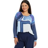 Bluza Dama din satin, Albastru cu imprimeu - L