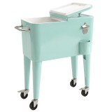 Outsunny Cărucior refrigerat pentru băuturi 56L cu roți deschizător colector de capace și m&acirc;ner pentru curte petrecere 75x35x78 cm Verde deschis | Aos