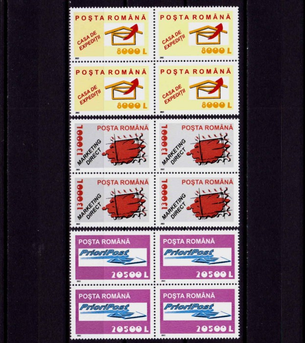 RO 2002 LP 1594,&quot;Servicii postale II&quot;, serie bloc de 4 ,MNH