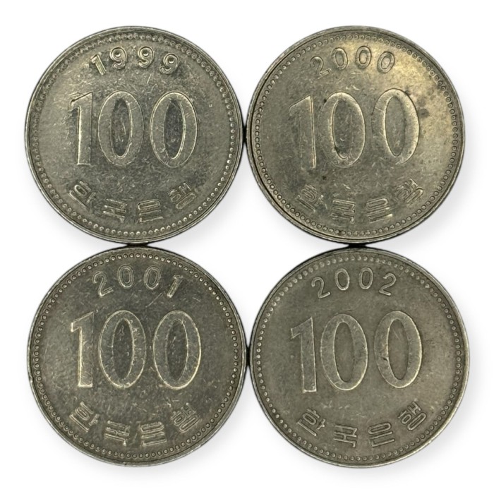 Coreea de Sud , lot 19 - 4 buc x 100 Won 1999 , 2000 , 2001 , 2002