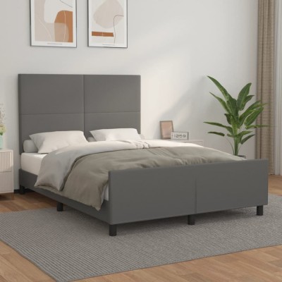 vidaXL Cadru de pat cu tăblie, gri, 140x190 cm, piele ecologică 3125449 foto