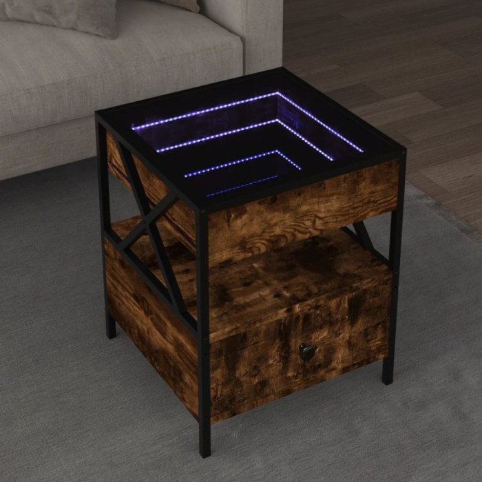 Gossi masuta de cafea cu led infinity, stejar fumuriu, 40x40x51 cm