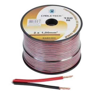 Cablu din cupru pentru difuzor, 2 x 1 mm, 100 m, Rosu/Negru foto