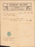 A1387 Factură cu antet F Hinner&rsquo;s Witwe Timișoara Fabric, 1915
