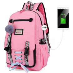 Ghiozdan Smart pentru copii impermeabil USB, Lacat anti-furt, 20 - 35 L Roz