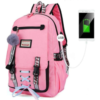 Ghiozdan Smart pentru copii impermeabil USB, Lacat anti-furt, 20 - 35 L Roz foto