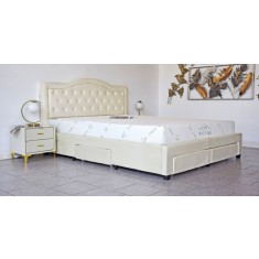 Pat 160x200 cm Terasino Crem cu 4 sertare Tapitat Catifea Somiera Inclusa (cod D3-01)
