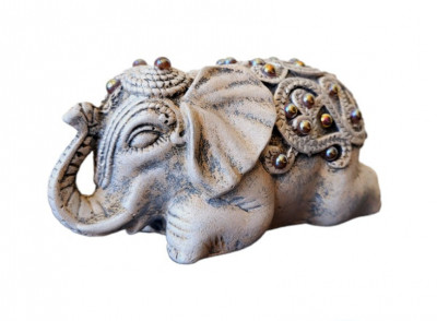 Statueta decorativa, Elefant cu perle, Gri, 14 cm, DVSAS072 foto