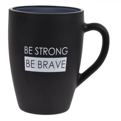 Cană Sticlă, Model Ovala, Interior Gri, Exterior Negru Mat, Mesaj Be Strong Be Brave, Capacitate 365ml foto