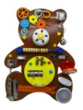 Busy Board ursulet interactiv din lemn STEM 41x30x7 cm pentru dezvoltarea abilitatilor copiilor