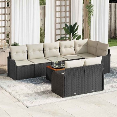 vidaXL Set de canapele pentru grădină 9 pcs Negru, alb foto