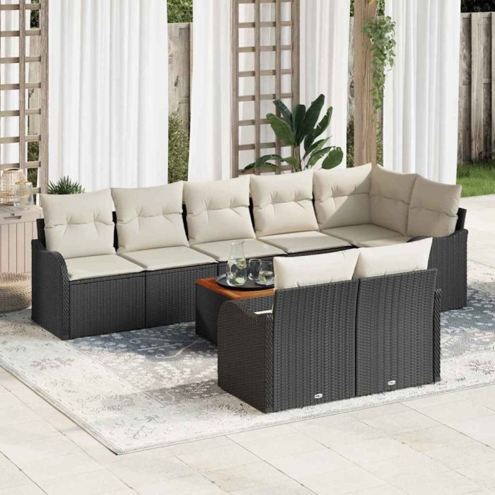 vidaXL Set de canapele pentru grădină 9 pcs Negru, alb