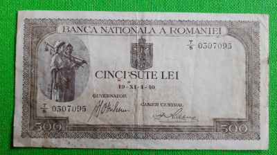 Bancontă Rom&amp;acirc;nia _ 500 lei _ noiembrie 1940 _ filigran vertical foto