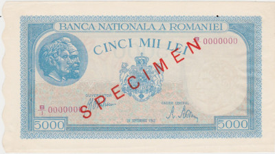 ROMANIA 5000 lei 1943 SPECIMEN aUNC foto