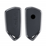 Husa Cheie Auto pentru VW/Skoda/Seat, 3 Butoane, Kwmobile, Piele naturala/Aluminiu, Negru/Gri, 56379.19