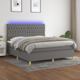 Cumpara ieftin Pat cu arcuri, saltea și LED, gri &icirc;nchis, 180x200 cm, textil
