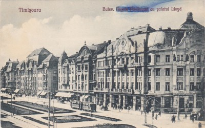 CP Timisoara Bulev. regele Ferdinand cu Palatul Lloyd ND(1926) foto