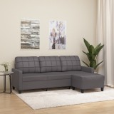 VidaXL Canapea cu 3 locuri și taburet, gri, 180 cm, piele ecologică