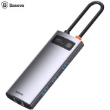 DOCKING Station Baseus Metal Gleam,conec PC USB-C, USB 3.0x3, RJ-45 Gigabit LANx1, USB-Cx1 PD 100W 5V/9V/14.5V/20V 5A (Max.), HDMIx1/4K/30Hz,gri &quot;CAHU