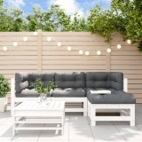 VidaXL Set mobilier de grădină cu perne, 5 piese, alb, lemn masiv