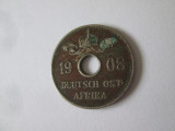 Rară! Africa de Est Germana 10 Heller 1908 J,tiraj redus=12 000 bucăți