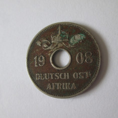 Rară! Africa de Est Germana 10 Heller 1908 J,tiraj redus=12 000 bucăți