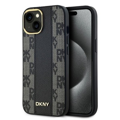 Husa piele iPhone 15 DKNY Leather Checkered Mono Pattern MagSafe, negru, DKHMP15SPCPVSLK foto
