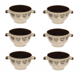 6 boluri de servit din ceramica pentru supa, cu manere, de culoare bej model cu inimi, 650 ml, Oem