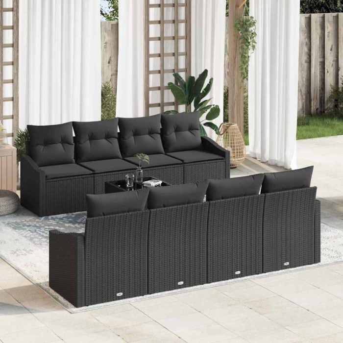 vidaXL Set de canapele pentru grădină 9 pcs Negru 55 x 55 x 37 cm 3346653