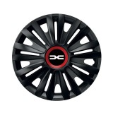 Set 4 capace roti pentru Dacia nou, model Royal negru cu inel Rosu, R15, Dacia