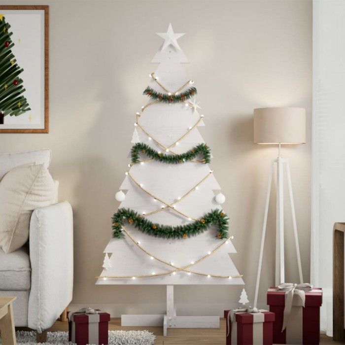 Gossi brad de craciun decorativ, alb, 150 cm, lemn de pin masiv