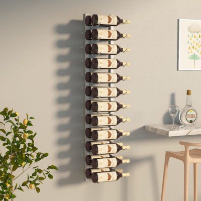 vidaXL Suport sticle de vin, de perete, 24 sticle, alb, fier foto