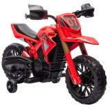 AIYAPLAY Motocicletă Electrică pentru Copii 3-8 Ani, 2 Motoare 12V, Roți Ajutătoare și Claxon, 3 Km/h, 30 Kg, Roșu | Aosom Romania