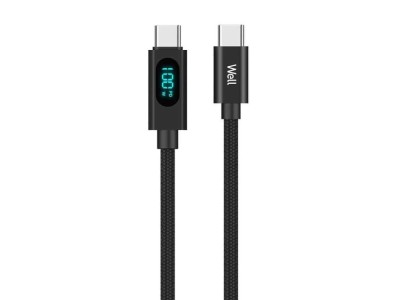 Cablu USB TYPE C - USB TYPE C 1m 20V/5A 100W negru afisaj incarcare Well foto