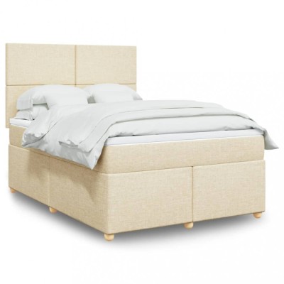 vidaXL Pat box spring cu saltea, crem, 140x200 cm, textil 3291273 foto