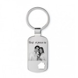 Breloc personalizat dreptunghi cu casa decupata gravat cu poza si textul tau