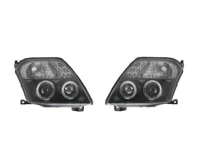Set faruri tuning CITROEN C2 (JM), 01.2003-05.2008, Taiwan, partea stanga+dreapta, H1+H1; manual; negru, transparent;
